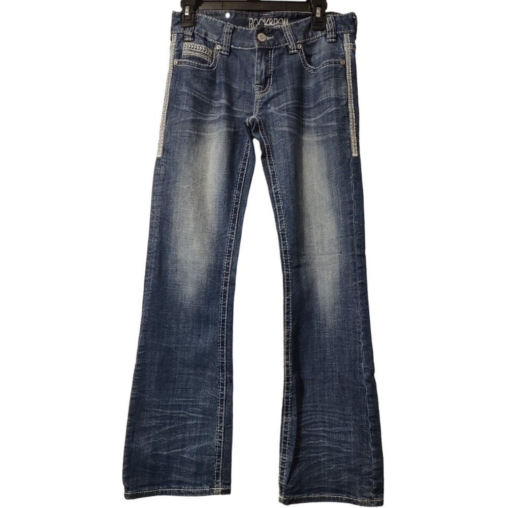 Bootcut Jeans Rock and‎ Roll Cowgirl 27x32 Western Y2K Cowgirl WD-5611 Denim Low